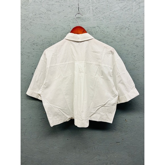 Zara Button Up Shirt Women's M White Cropped Boxy Short Sleeve Casual Top - Picture 9 of 10